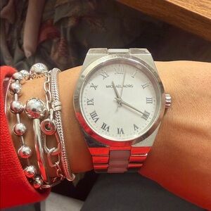 Michael Kors Silver and White Women's Watch